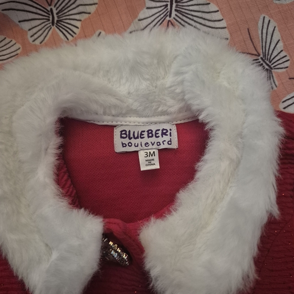 Blueberi Boulevard Red Girls' Coat with White Collar - Picture 2 of 2